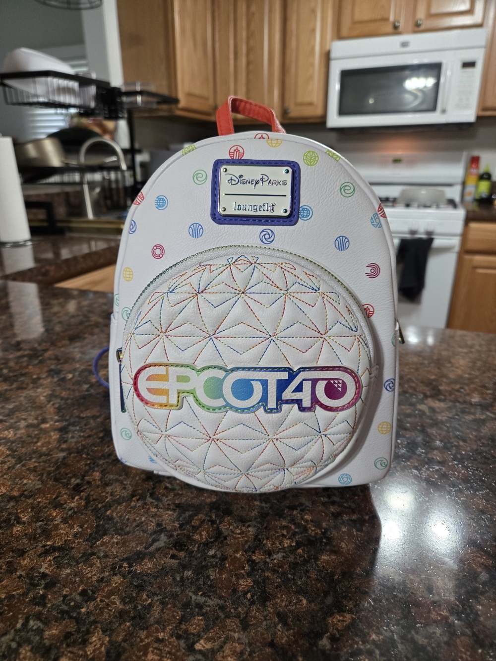 Loungefly White EPCOT 40 Rainbow Logo Mini Backpack